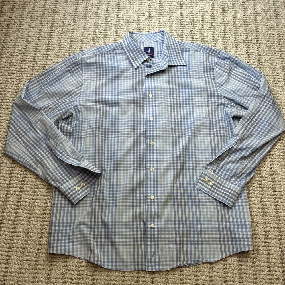Johnnie-O Prep-Formance Button Down Shirt Mens Large Blue Gingham Performance